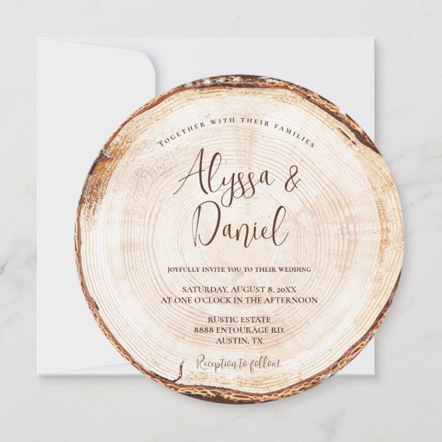 Bois Coupe Grain Custom Invitation Mariage rustiqu (Devant)