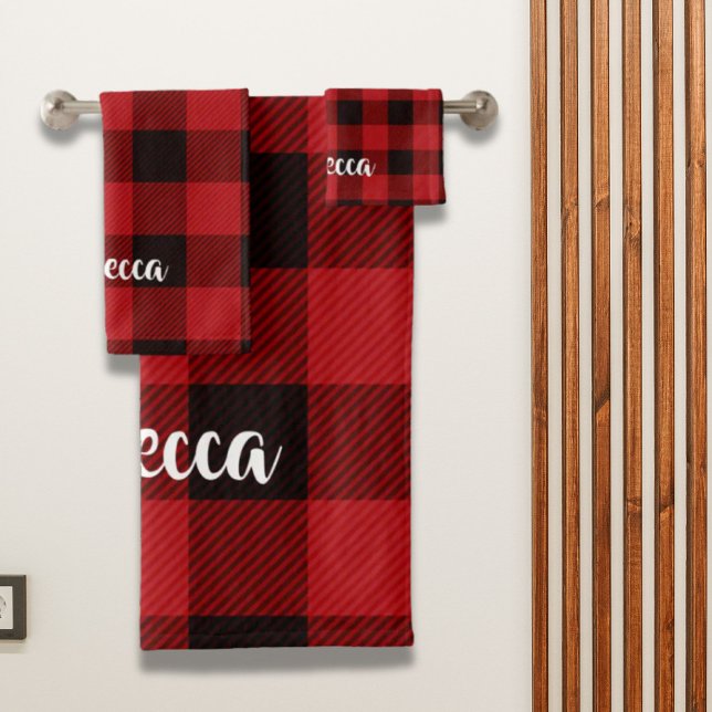 Bois de bois Pays Noël Bison rouge plaid (Lumberjack Country Christmas Red buffalo plaid Bath Towel Set)