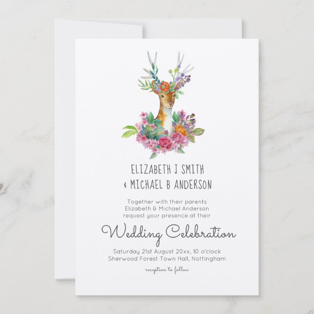 Bois de cerf Illustré Invitations de mariage (Devant)