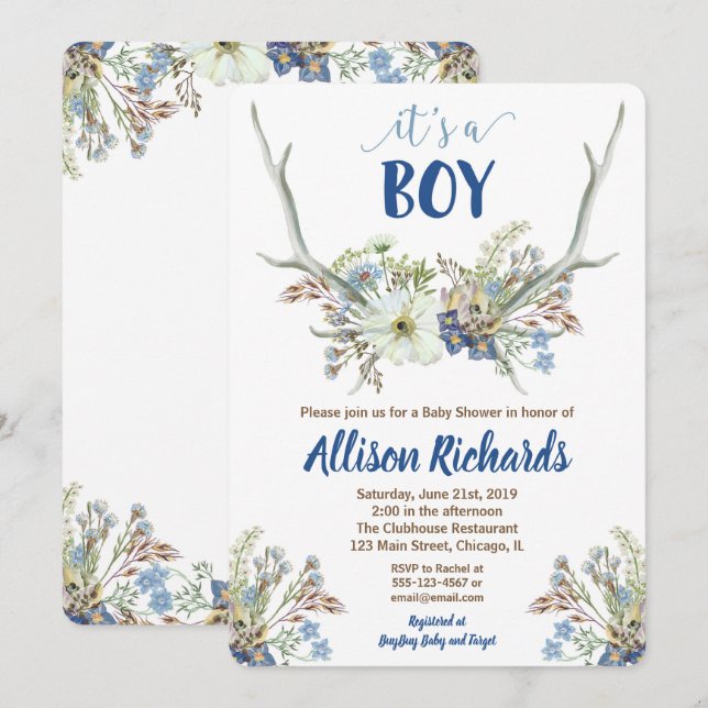 Bois de cerfs baby shower rustique invitation pour (Devant / Derrière)