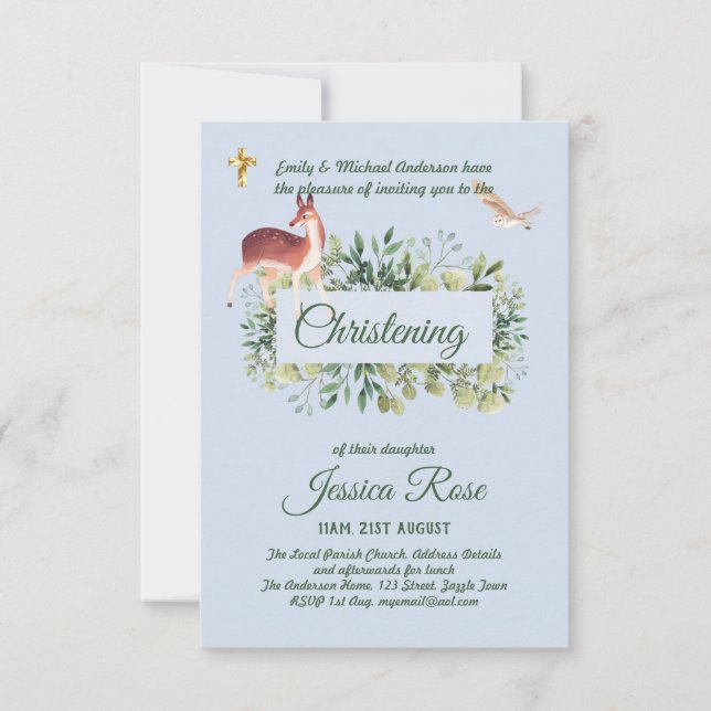 Bois de cerfs de bois Christening Invitations Bapt (Devant)