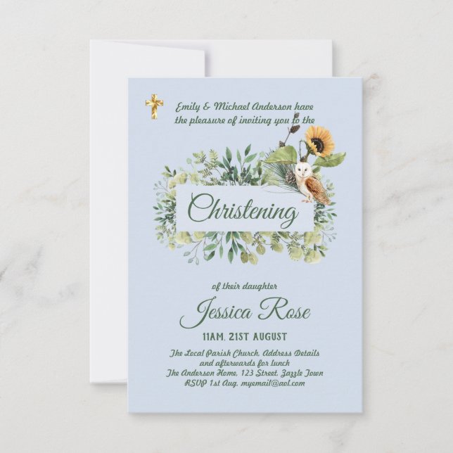 Bois de Chouette des bois Christening Invitations  (Devant)