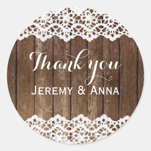 Bois de dentelle rustique merci sticker mariage (Devant)