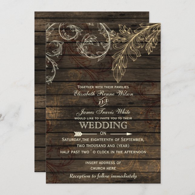 Bois de grange invitations de mariage rustique (Devant / Derrière)