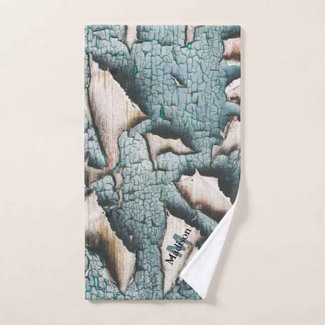 Bois de peinture bleu vieux rustique vert sur mesu (Serviette à main)