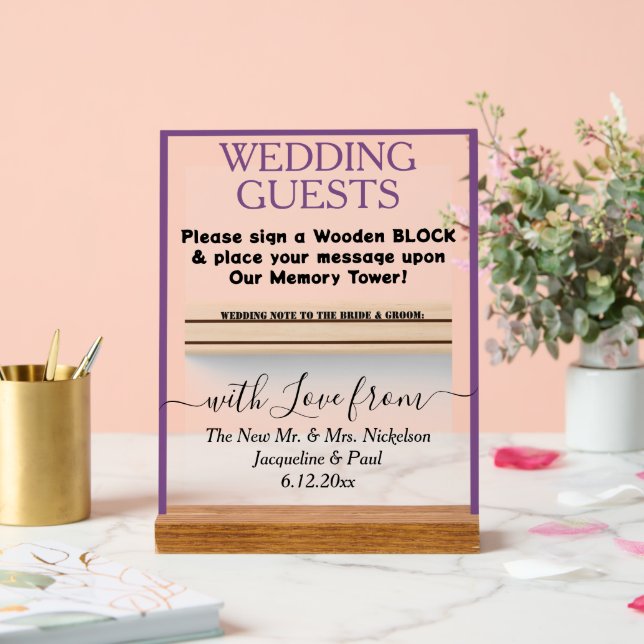Bois d'invité en bois violet poussiéreux Nom de bl (Mariage)