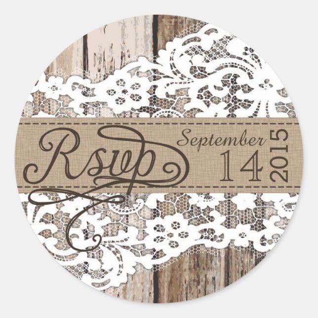 Bois et dentelle Rustique Étiquette RSVP (Devant)
