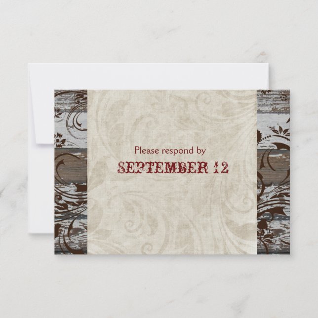 Bois et parchemin RSVP Brown avec enveloppes (Devant)