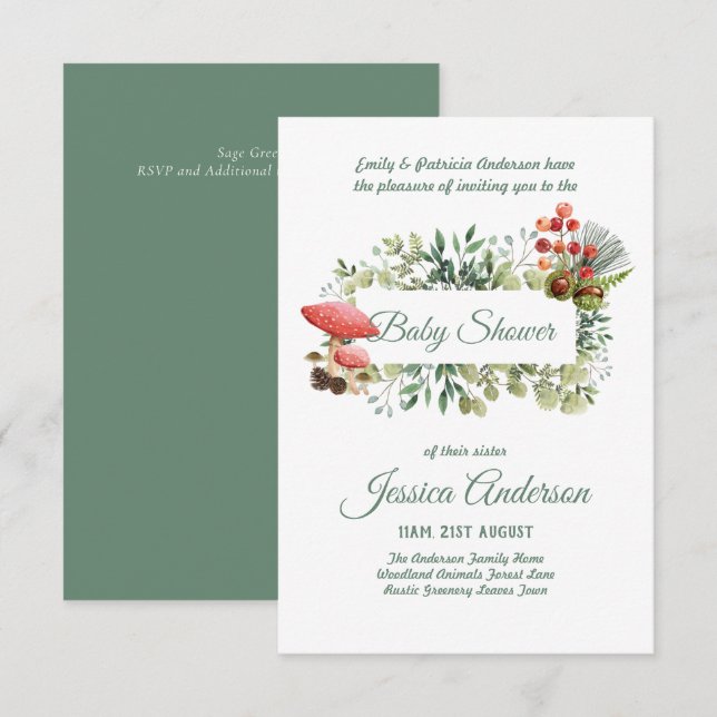 Bois Flore et faune BABY SHOWERS Invitations (Devant / Derrière)