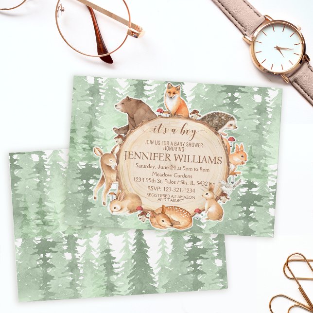 Bois forêt animaux garçon baby shower invitation (Créateur téléchargé)