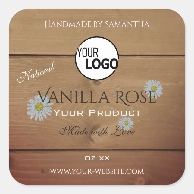 Bois Grain Emballage Étiquette Fleurs Logo (Devant)