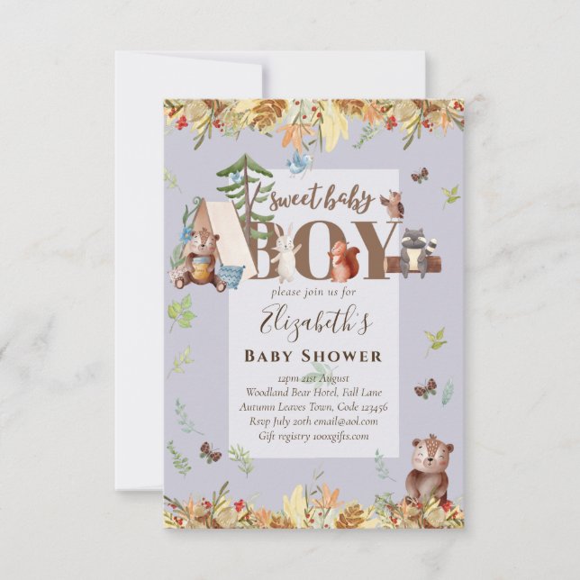 Bois Ours Animaux Garçons Baby shower Invitation (Devant)