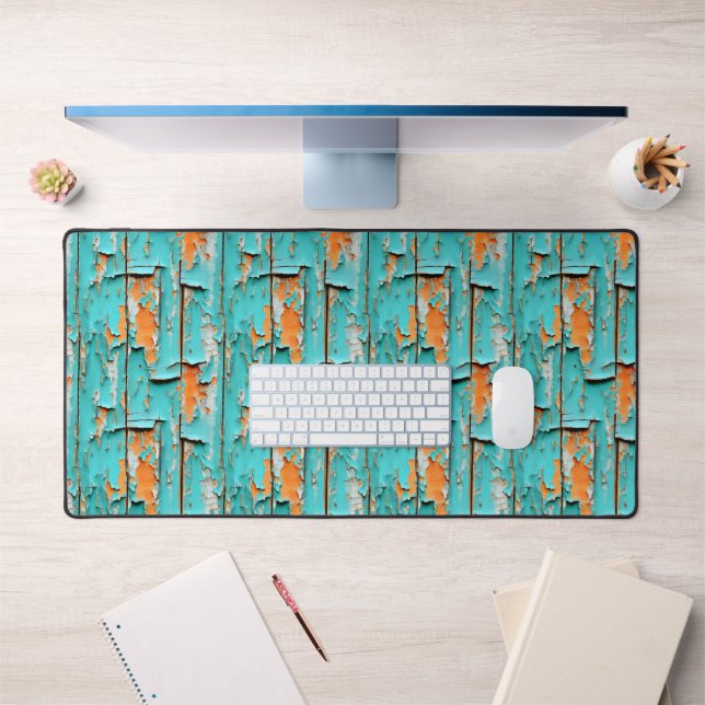 Bois Patiné orange et bleu turquoise (Bureau 1)