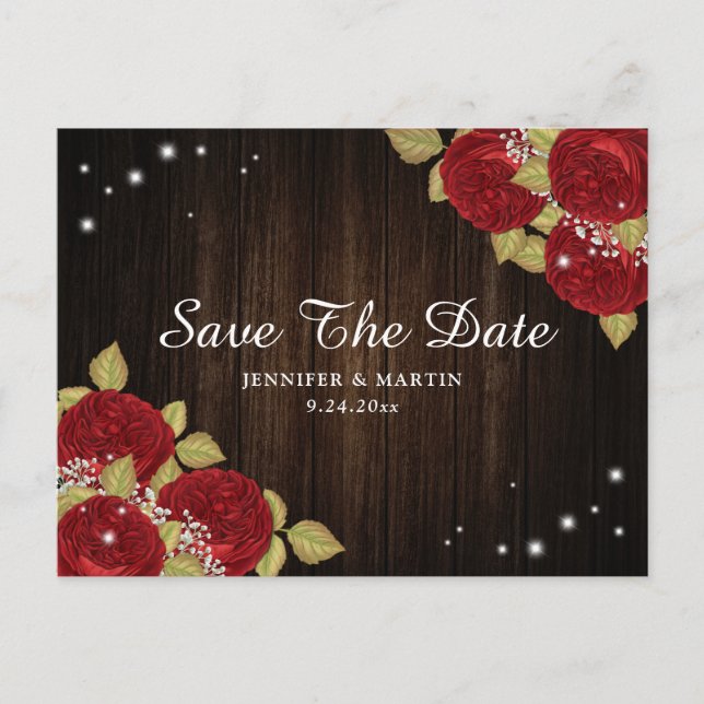 Bois Rouge Rose Mariage Enregistrer La Date Cartes (Devant)