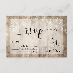 Bois rustique Brown clair & Lumières Mariage RSVP