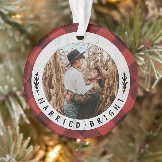 Bois rustique Buffalo Check Couples Premier Noël (Arbre)
