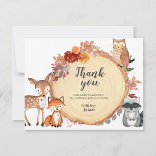  Bois rustique Carte de remerciements d'animaux fl
