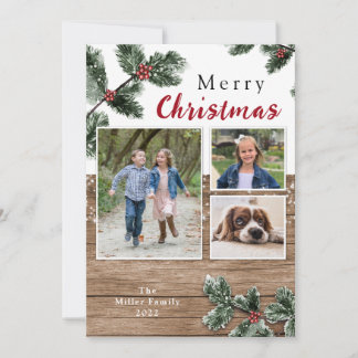 Bois rustique carte photo de vacances de Noël