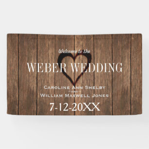 Bois rustique et Bannière Mariage de coeur gravé