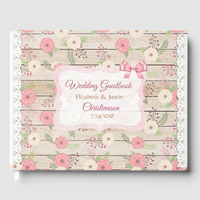 Bois rustique et fleurs Livre Mariage rose et tan (Recto)