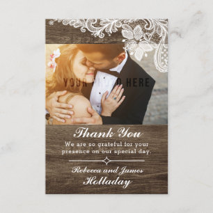 Bois rustique et Mariage en dentelle Vintage Merci