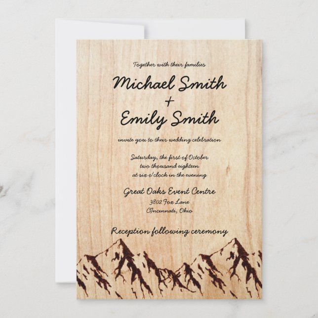 Bois rustique et montagnes Invitations de mariage (Devant)