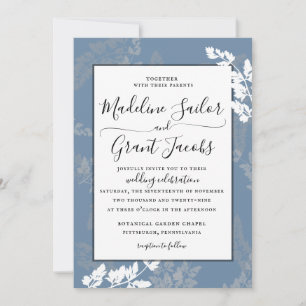 Bois rustique Faire-part de mariage bleu feuillage