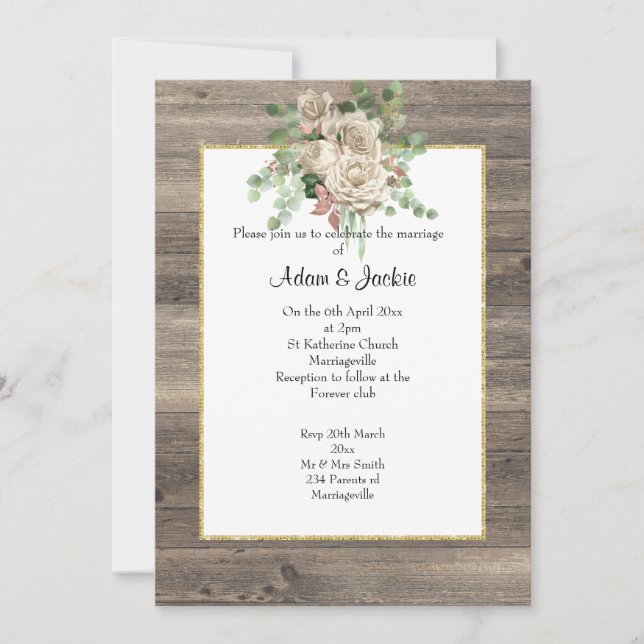 BOIS RUSTIQUE FAIRE-PART DE MARIAGE FLORALE NEUTRE (Devant)