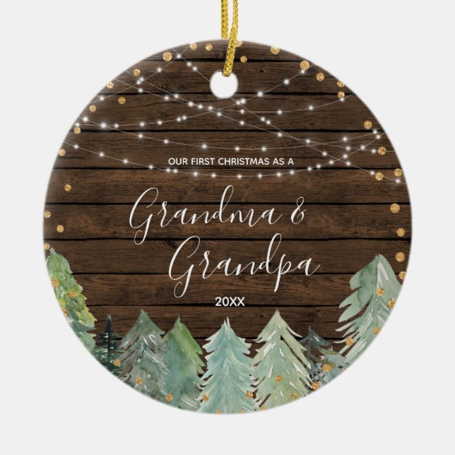 Bois rustique Grand-mère Grand-père Noël Ornement (Devant)