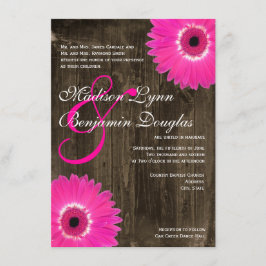 Bois rustique Hot rose pâle Invitations de mariage