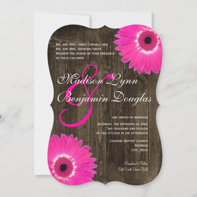 Bois rustique Hot rose pâle Invitations de mariage (Devant)