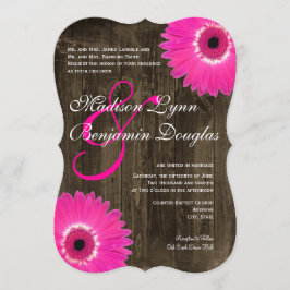 Bois rustique Hot rose pâle Invitations de mariage