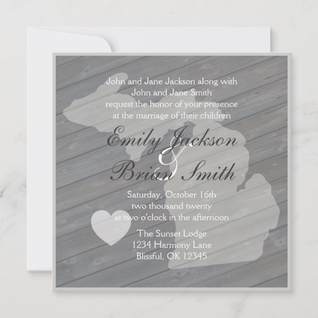 Bois rustique Invitations de mariage gris du Michi (Devant)