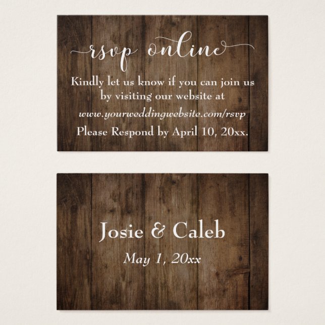 Bois rustique & Mariage de script RSVP Insertions  (Devant & derrière)
