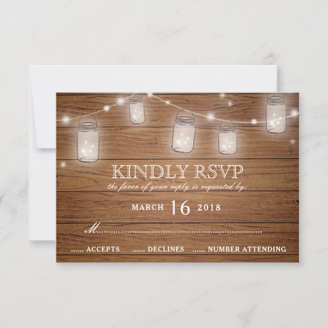 Bois rustique Mason Jar String éclats mariage RSVP (Devant)