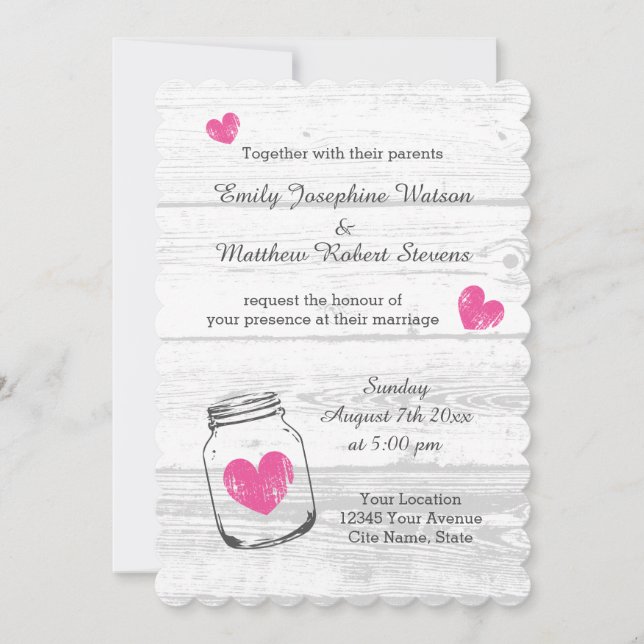 Bois rustique mason mariage campagnard invitations (Devant)