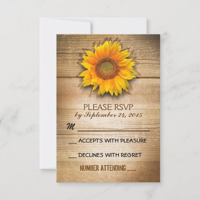 bois rustique pays mariage tournesol RSVP (Devant)