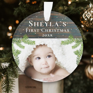 Bois Rustique Premier Noël de Bébé Photo