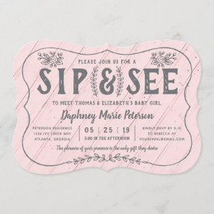 Bois rustique Sip et voir Baby shower Invitation