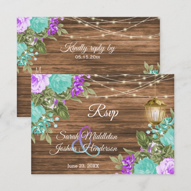 Bois, violet et fleurs Turquoises - RSVP (Devant / Derrière)