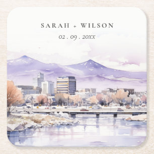 Boise, Idaho Aquarell-Landschaft-Hochzeit Rechteckiger Pappuntersetzer