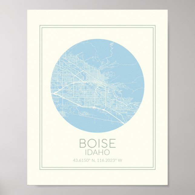 Boise Idaho Minimalistisch Pastel Blue Map Poster (Vorne)