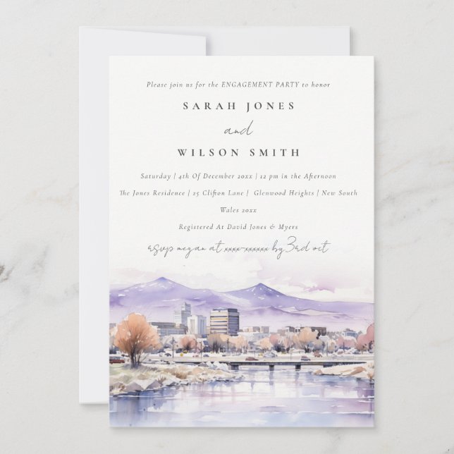 Boise, Idaho Watercolor Landscape Engagement Einladung (Vorderseite)