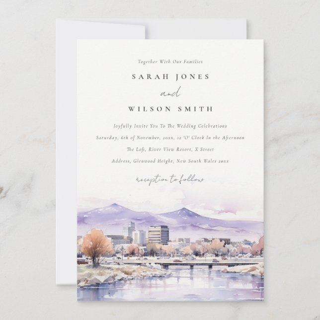 Boise, Idaho Watercolor Landscape Wedding Einladung (Vorderseite)