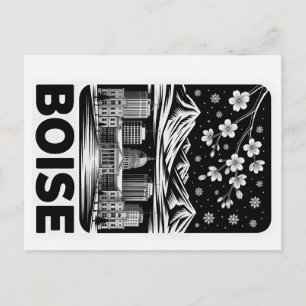 Boise Skyline Schwarz-Weiß-Holzschnitt Winter Postkarte