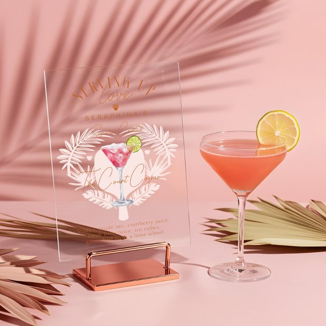 Boisson cocktail aquarelle pour enterrement de vie (Pickleball Bridal Shower Watercolor Cocktail Drink Acrylic Sign)