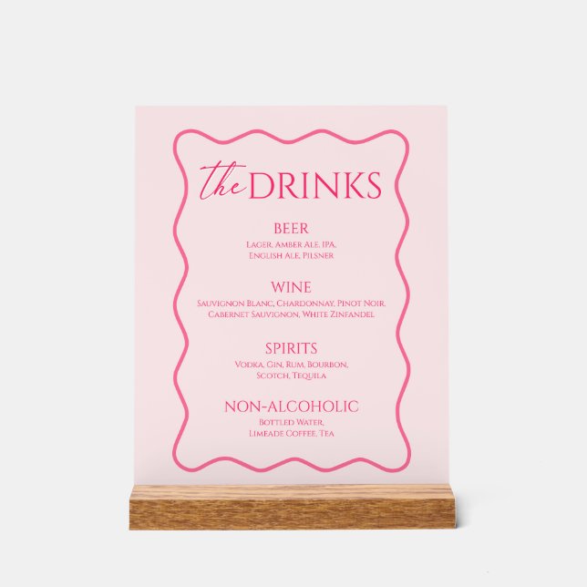 Boisson Rose Menu Bar Rétro Vagueux (Recto)