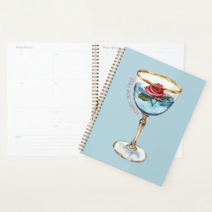 Boisson Verre Fleur Rose Rouge Bleu Or