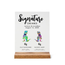 Boissons de signature de mariage gay de dinosaure