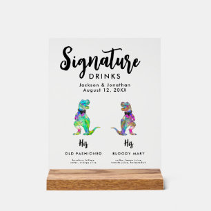 Boissons de signature de mariage gay de dinosaure
